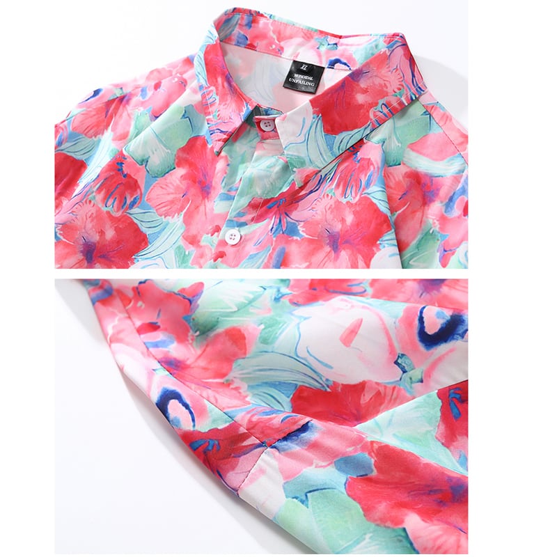 [BCBGH Series]★Shirt★ Floral pattern shirt, oil painting style tops, print, pink, thin, spring/summer, commuting, date