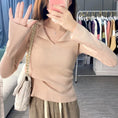 Load image into Gallery viewer, [Mikiko Series]★Knit tops★ 4color tops cut and sew thin V-neck slim pink apricot black dark gray
