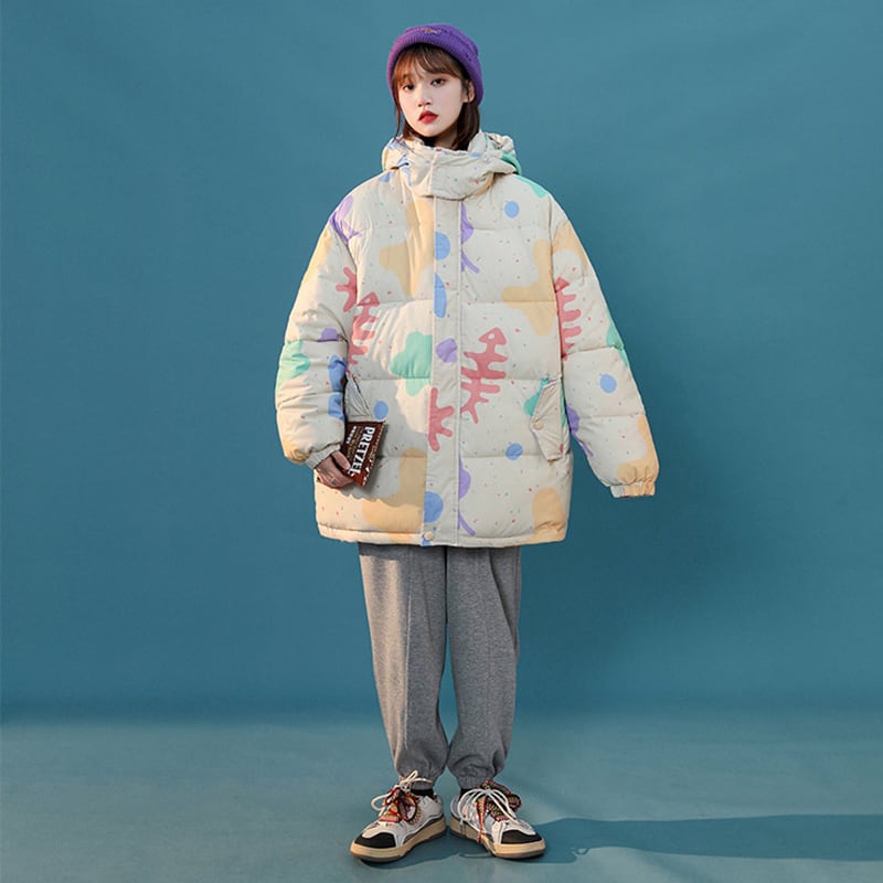 [Suikoishi Series] ★Winter Coat★ Cotton Coat Outerwear 2color Unisex Men's Cartoon White Beige