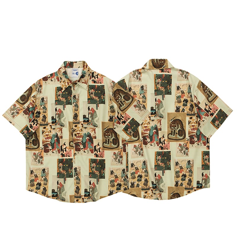 [TRAVEL ISSUANCE Series]★Shirt★ Tops Printed Short Sleeve Shirt Unisex Men's Unique Easy to Match