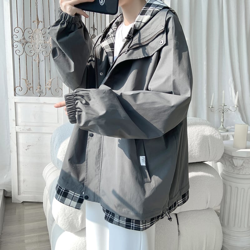 [Tetsusho Series]★Jacket★ 4color Outerwear Unisex Men's Faux Layered Plaid Pattern Large Size