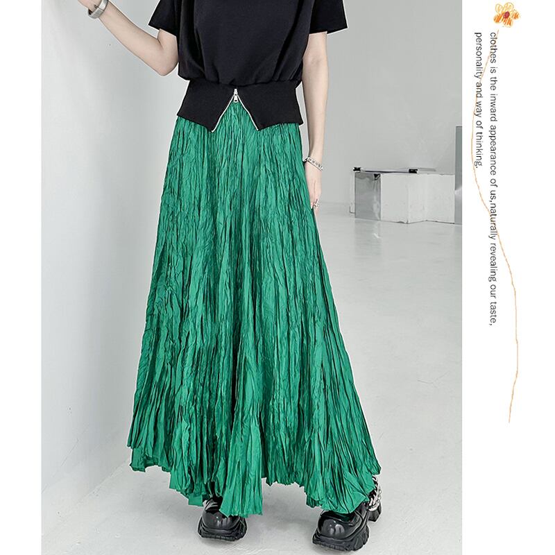 [YIDAO Series]★Skirt★ 3color Bottoms Green Gray Black Long Skirt Improves Temperament