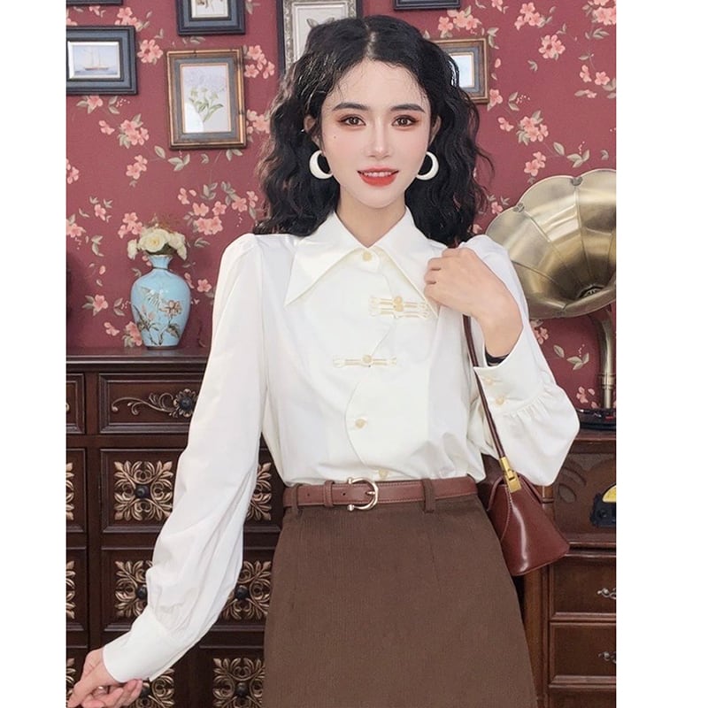 [Misslin Fashion Series]★Setup Single item order★ Chinese style shirt or skirt White Coffee color Date Commuting