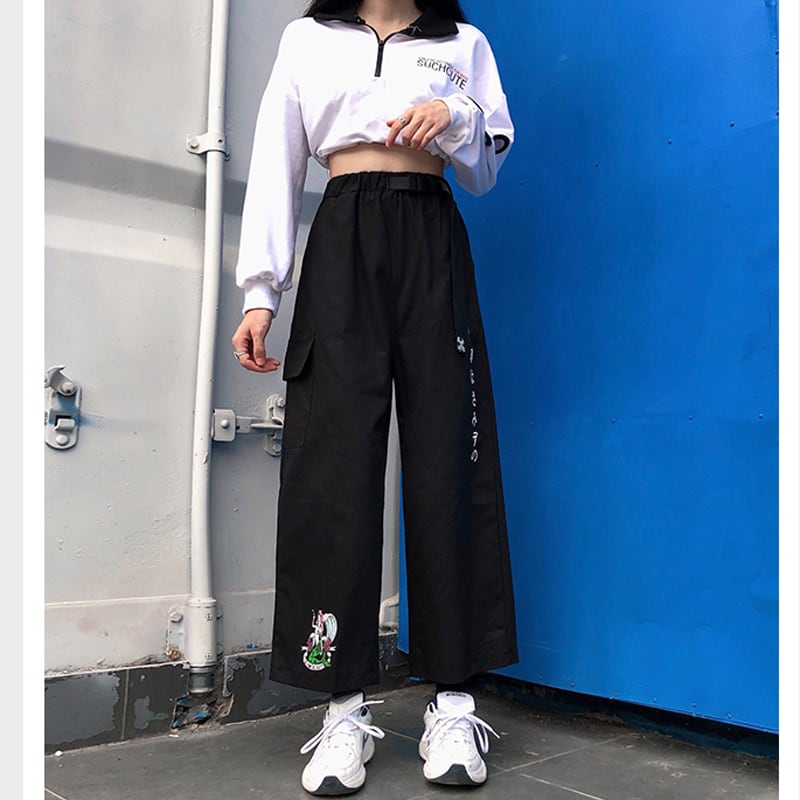 [Modern People Series]★Pants★ 3 types available to choose from Bottoms Cartoon pattern Black Black Harajuku style SML XL 2XL