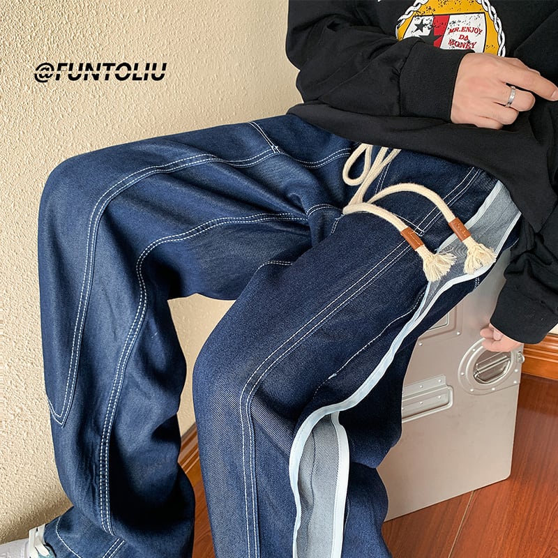 [Men's Series]★Casual pants★ Denim pants bottoms Unisex Men's Color scheme Easy to match Blue Blue