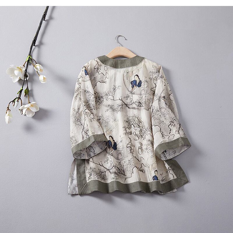 [Mingsho Series]★China style tops★ Shirt Improves temperament Improved Tang suit Loose print Retro Summer clothes