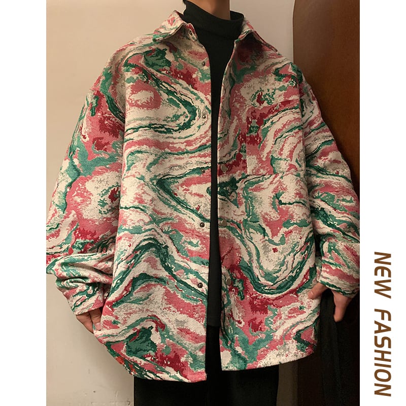 [KCSJ Series]★Jacket★ 2color Outerwear Camouflage Pattern Ink Pattern Unisex Men's Large Size Blue Red