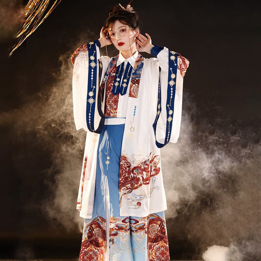 [Dust smoke cloud dream---Biwa song series]★China style happi coat★Long length loose outerwear thin cute improved Hanfu SML print