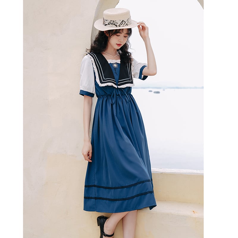 【塵曲シリーズ】★ワンピース★ セーラー服 半袖 可愛い レディース デート 撮影 夏服 ロリータ