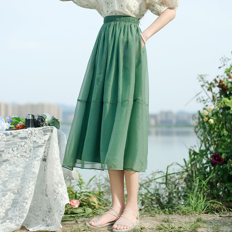 [Shirashu Series] ★Skirt★ Bottoms Summer Clothes Simple Ladies Fashion Green Green Easy to match