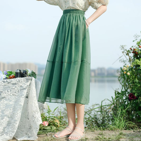 [Shirashu Series] ★Skirt★ Bottoms Summer Clothes Simple Ladies Fashion Green Green Easy to match