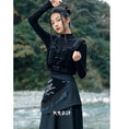 Load image into Gallery viewer, [Big Blue Dragon Series] ★China style skirt★ Bottoms fake layered black black slimming design.
