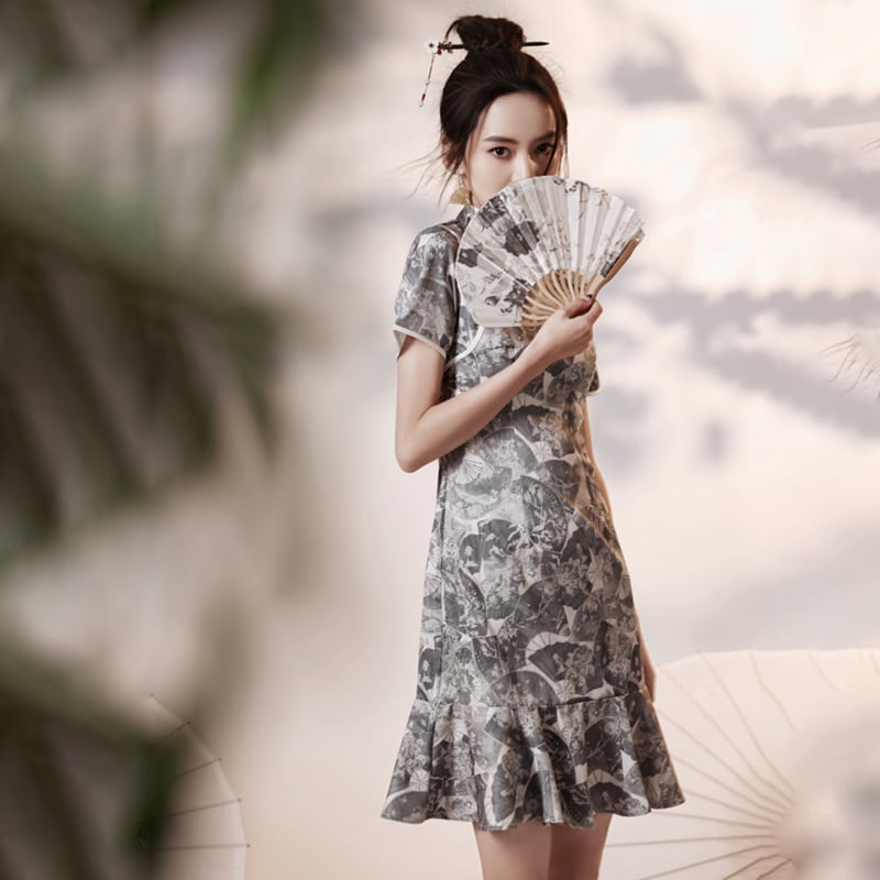 [YUEQIAO Series]★Cheongsam dress★Short length Chinese style dress Mermaid line Improves temperament