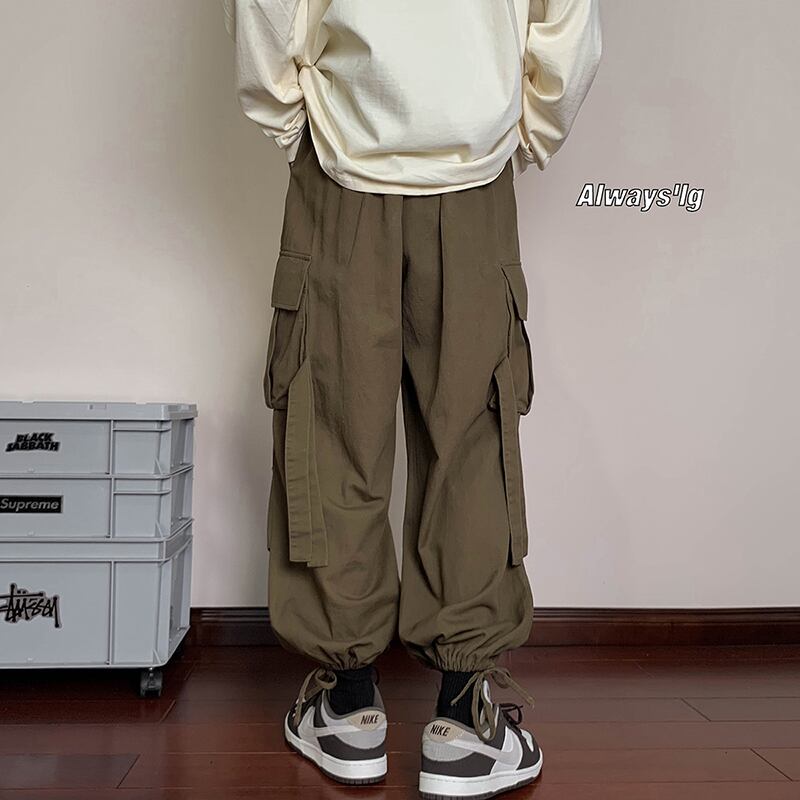 [BIGEMAN Series] ★Casual Pants★ 2color Bottoms Pants Unisex Men's Large Size Elastic Waist Black Khaki Green