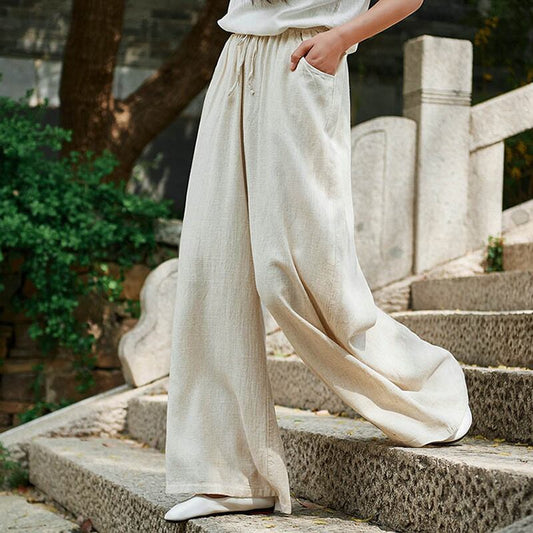 3color Chinese Style Gaucho Pants Wind Pants Bottoms Long Length High Waist Elastic Waist