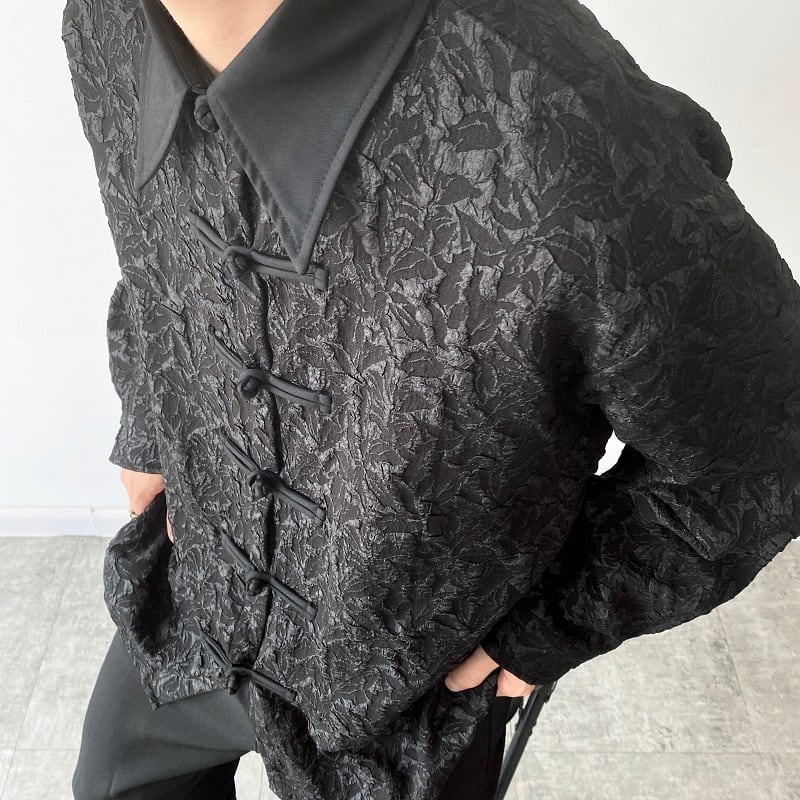 [Orange Family Series] ★China Style Shirt★ Chinese Clothes Tops Unisex Men's Black Black China Button