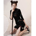 Load image into Gallery viewer, [YUEQIAO Series]★Cheongsam dress★Short length crane velvet Chinese style dress slimming
