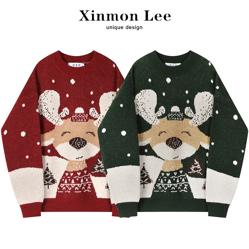 [Li Xingyu Series] ★Sweater★ 2color Tops Christmas New Year Deer Cartoon Unisex Men's Red Green