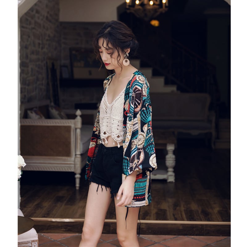 [Akino Shinsho Series]★China style happi coat★ Tops Sun protection Cool Summer Loose Print Ethnic style Retro