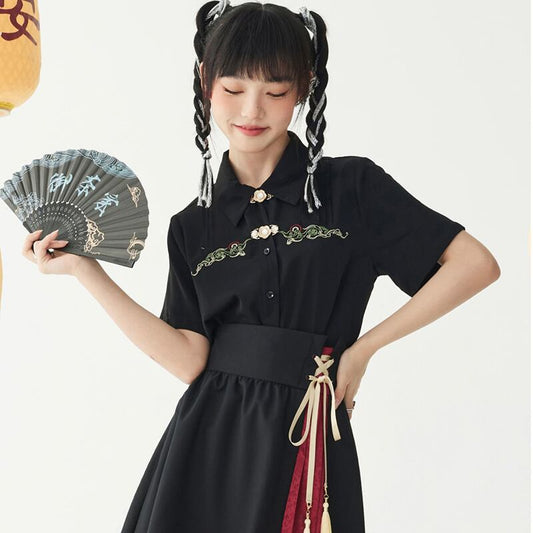 [Run Chaya Series] ★Chinese style shirt★ 2color Chinese clothing tops Black White Cute S M L XL