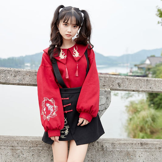 [Kokucho Series]★China style setup, single item order★ Tops or hanging skirt SML XL Red Black Cute