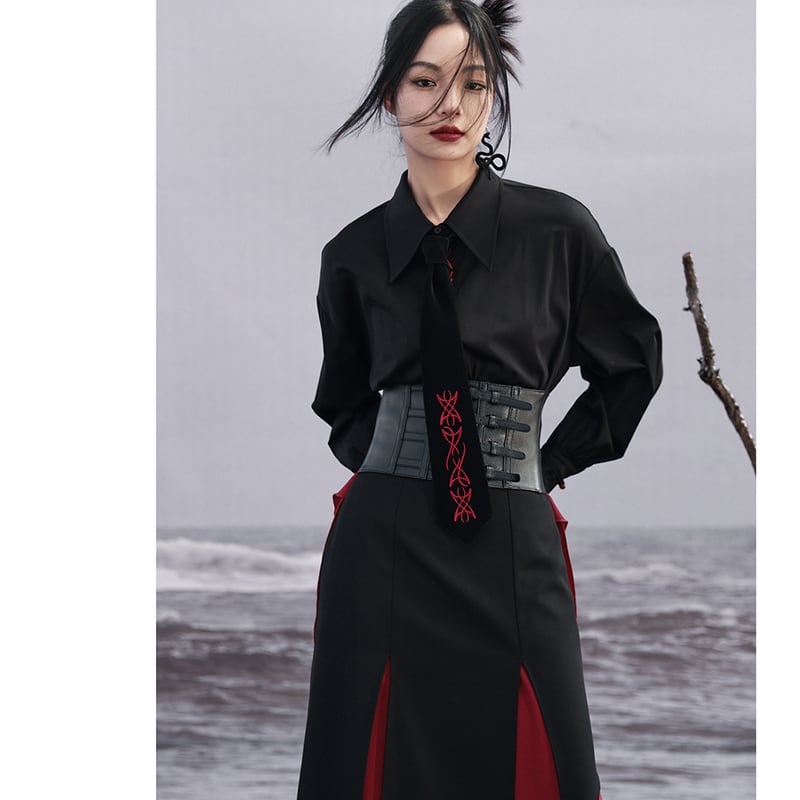 [Da Qinglong Shu Series] ★Chinese style shirt★ Embroidery Chinese clothing Original Black Black Unique Cotton Easy to match