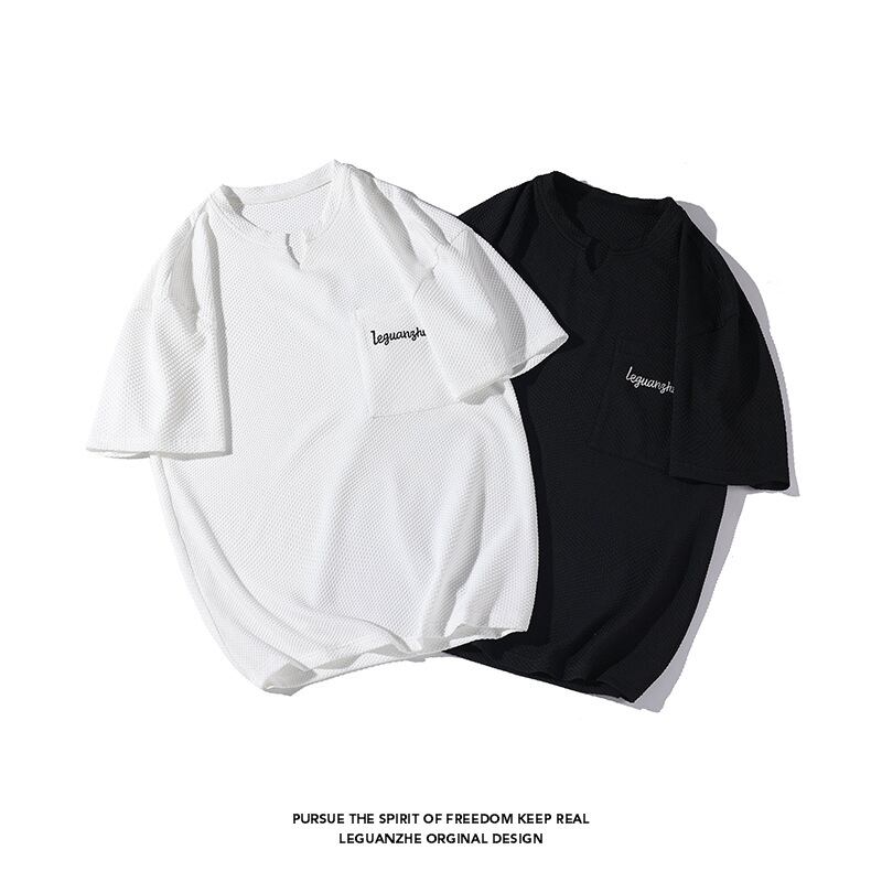 [BIGEMAN Series]★T-shirt★ Tops 2color Unisex Men's Large Size Simple Embroidery Black White