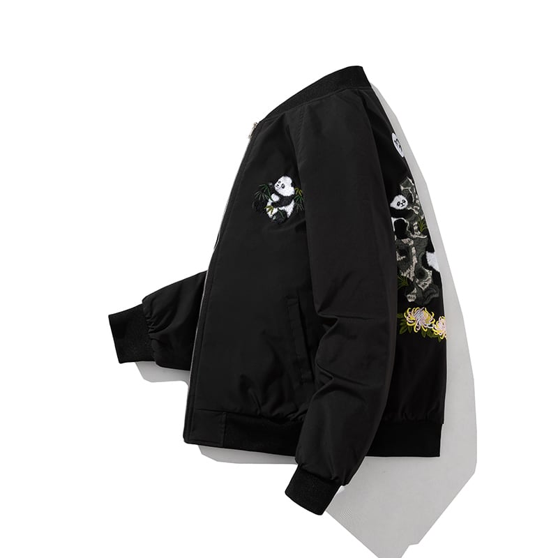 [Koroten Hiroto Series] ★China style coat★ For winter, thick, warm, quilted, unisex, men's, panda embroidery, black, black