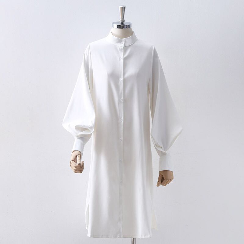 [Hangu Musume Series]★Shirt dress★3color stand neck blue light brown white blue white