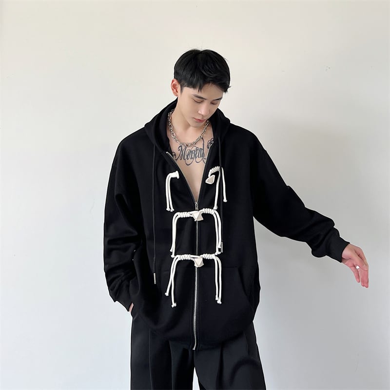 [Illustrated series] ★China style outerwear★ Parka unisex men's China button spring clothes black white