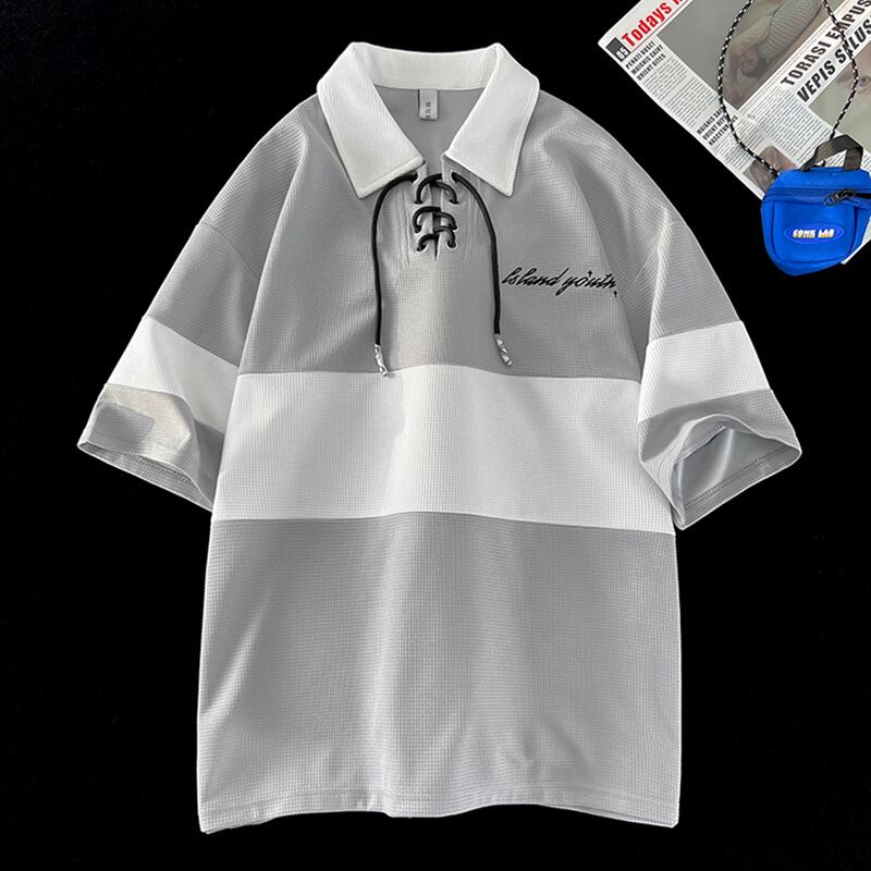 [CHAOMEICHEN Series] ★POLO Shirt★ 2color Tops Unisex Men's Horizontal Striped Striped Pattern Black Gray