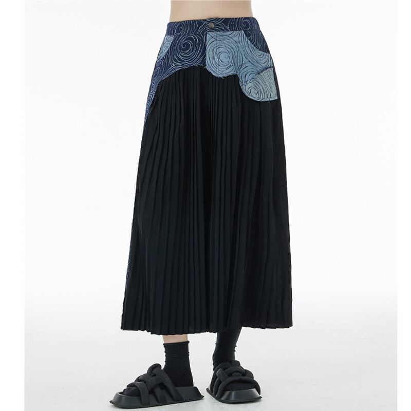 [YIDAO Series] ★Casual Pants★ 2color Print Switching Gaucho Pants Trousers Slimming Fashion