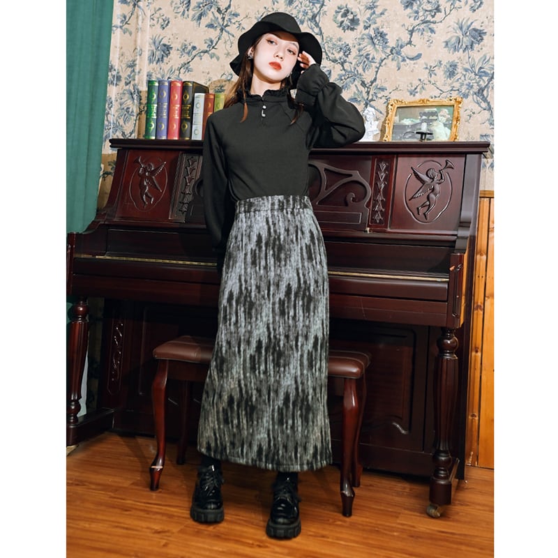 [Kokaisha---Smoke Series]★China-style skirt★Bottoms Cashmere tie-dye thick fall/winter clothes