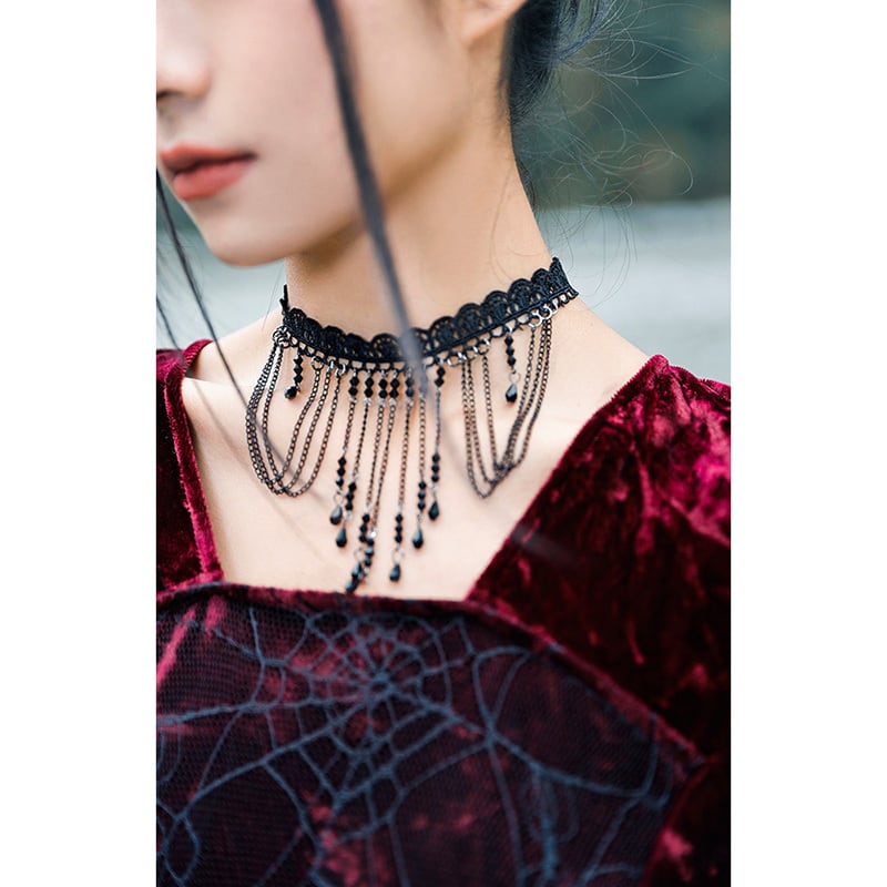 [Koseiryushu Series] ★Necklace★ Ladies Accessories Fringe Black Black Lace Sexy