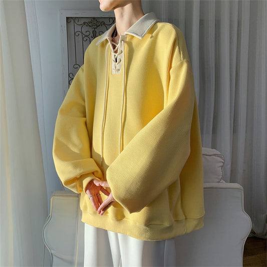 [MANYSTON Series] ★Tops★ 3color POLO neck unisex men's beige yellow coffee color