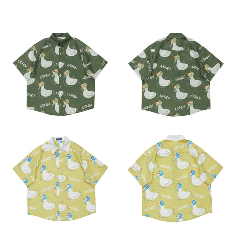 [Satoru Series]★Shirt★ Tops 2color Duck Unisex Men's Print Cartoon Green Yellow