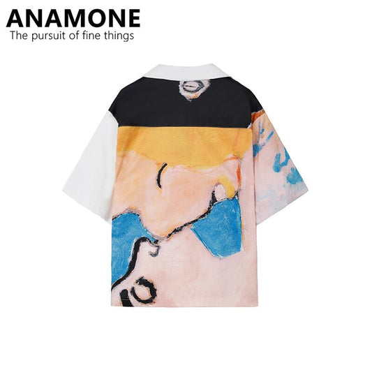 [ANAMONE STUDIO Series]★Shirt★ Unique Tops Short Sleeve Shirt Unisex Men's Thin Cool White White