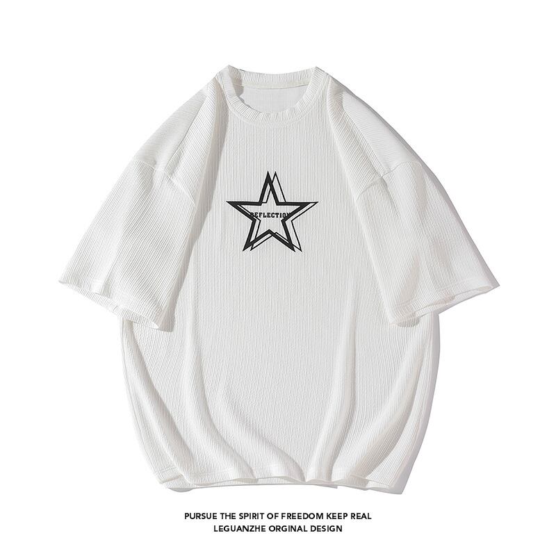 [BIGEMAN Series]★T-shirt★ Tops 3color Unisex Men's Large Size Simple Short Sleeve Star