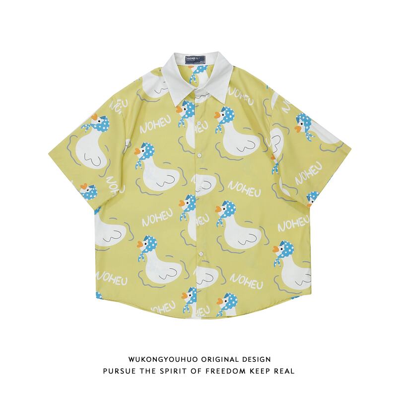 [Satoru Series]★Shirt★ Tops 2color Duck Unisex Men's Print Cartoon Green Yellow