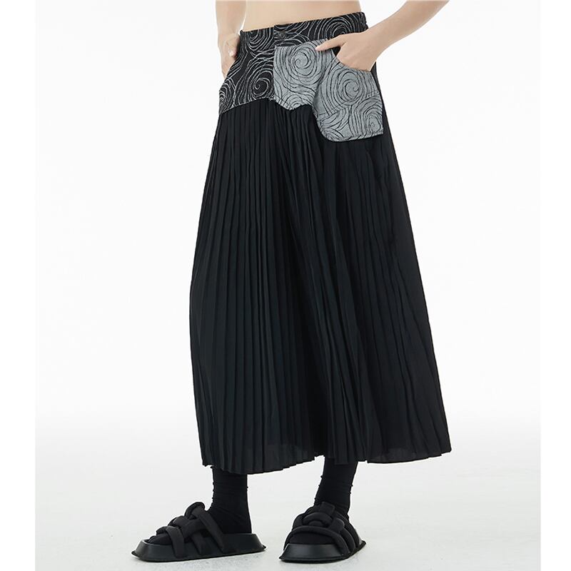 [YIDAO Series] ★Casual Pants★ 2color Print Switching Gaucho Pants Trousers Slimming Fashion