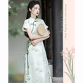 Load image into Gallery viewer, [Tatsuko Chenis Series] ★China style dress★ 2color dress coming of age ceremony girls' night out date short sleeve dress summer clothes green beige chiffon cool
