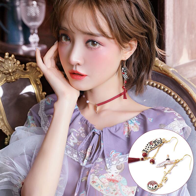 [CIVET Series]★China style earring★2 types of earrings or earrings, women's accessories, present, asymmetrical, unique