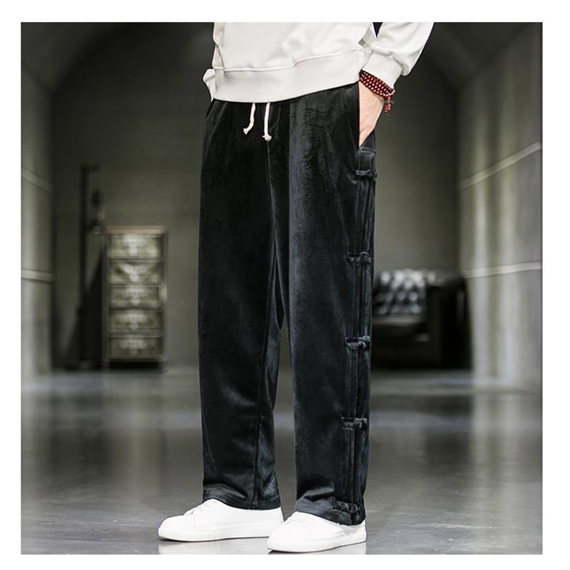 [PINZHI Series]★China style trousers★ 2color black or gray brushed lining casual pants crane thick warm