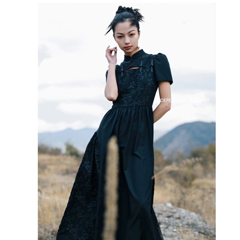 [Daiseiryusu Series] ★Chinese style dress★ Summer Chinese clothing Maxi length Long length Chinese button Black Black