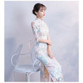 Load image into Gallery viewer, Embroidery Long Chinese Dress One Piece After-Party Mother's Day Birthday Wedding Reception Half Sleeve Blue Blue Large Size
