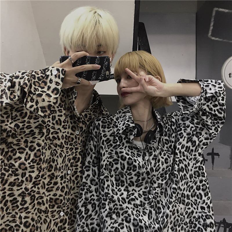 [Mapogo Series] ★Retro Shirt★ Leopard Print Tops Harajuku Style Fashion Easy to Match Couple Clothes