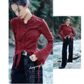 Load image into Gallery viewer, [Big Blue Dragon Series] ★China style tops★ Shirt, irregular, slimming, easy to match, wine red, red
