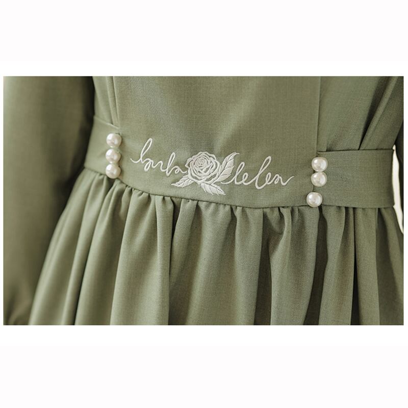 [Ali Series]★Chinese style dress★ Embroidery long sleeve dress Women's Switchable Easy to match Cute Green