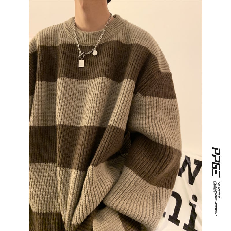 [PPG Series]★Sweater★ 2color knit tops, horizontal stripes, striped pattern, unisex, men's, casual, easy to match