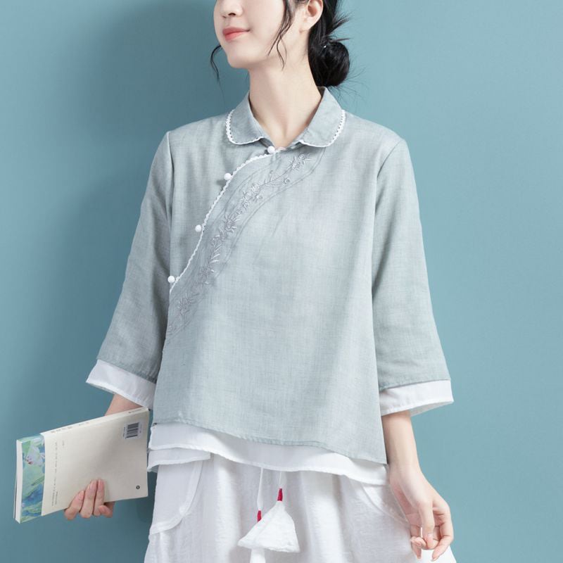 [Qing Series]★China style tops★ 5color Summer Embroidery Blue Green Gray White Purple Pink